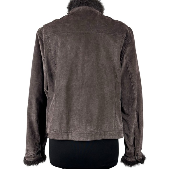 Y2K CROPPED SUEDE LEATHER FAUX FUR TRIM CHOCOLATE BROWN JACKET COLDWATER CREEK - Picture 6 of 15
